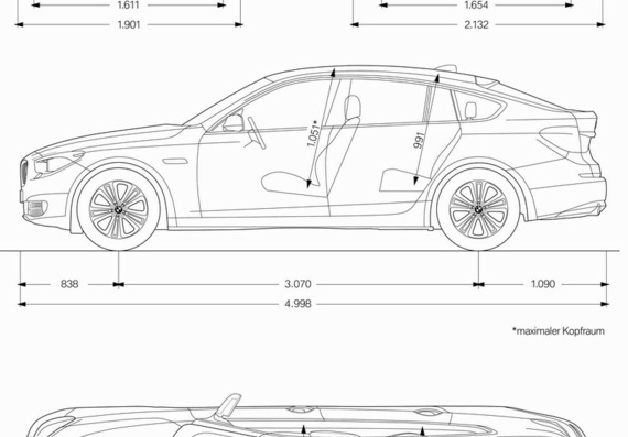 BMW 550i Gran Turismo (2009) (BMW 550and Grand Tourism (2009)) - drawings (figures) of the car